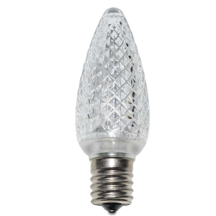 Close-up of a premium bright white C9 LED Christmas light bulb designed for professional holiday lighting installations. This energy-efficient commercial-grade Christmas bulb is offered by Washington Holiday Lighting for custom residential and commercial holiday lighting displays, delivering vibrant color, long-lasting performance, and festive curb appeal.
